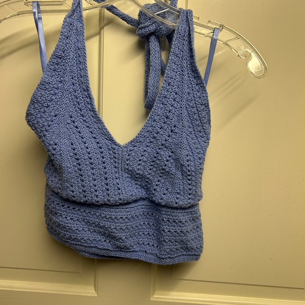 Hollister Blue Crochet Halter Top